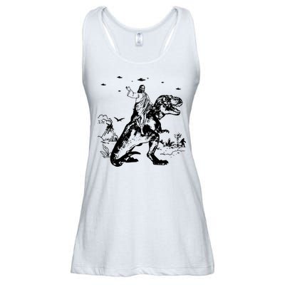 Jesus Riding Dinosaur T Shirt UFO T Shirt Funny T Shirts Offensive T Shirt Cool Ladies Essential Flowy Tank