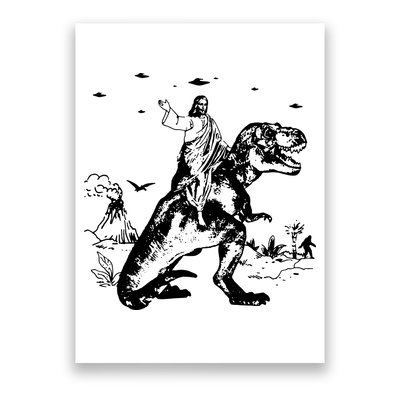 Jesus Riding Dinosaur T Shirt UFO T Shirt Funny T Shirts Offensive T Shirt Cool Poster