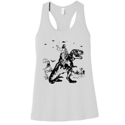 Jesus Riding Dinosaur T Shirt UFO T Shirt Funny T Shirts Offensive T Shirt Cool Women's Racerback Tank