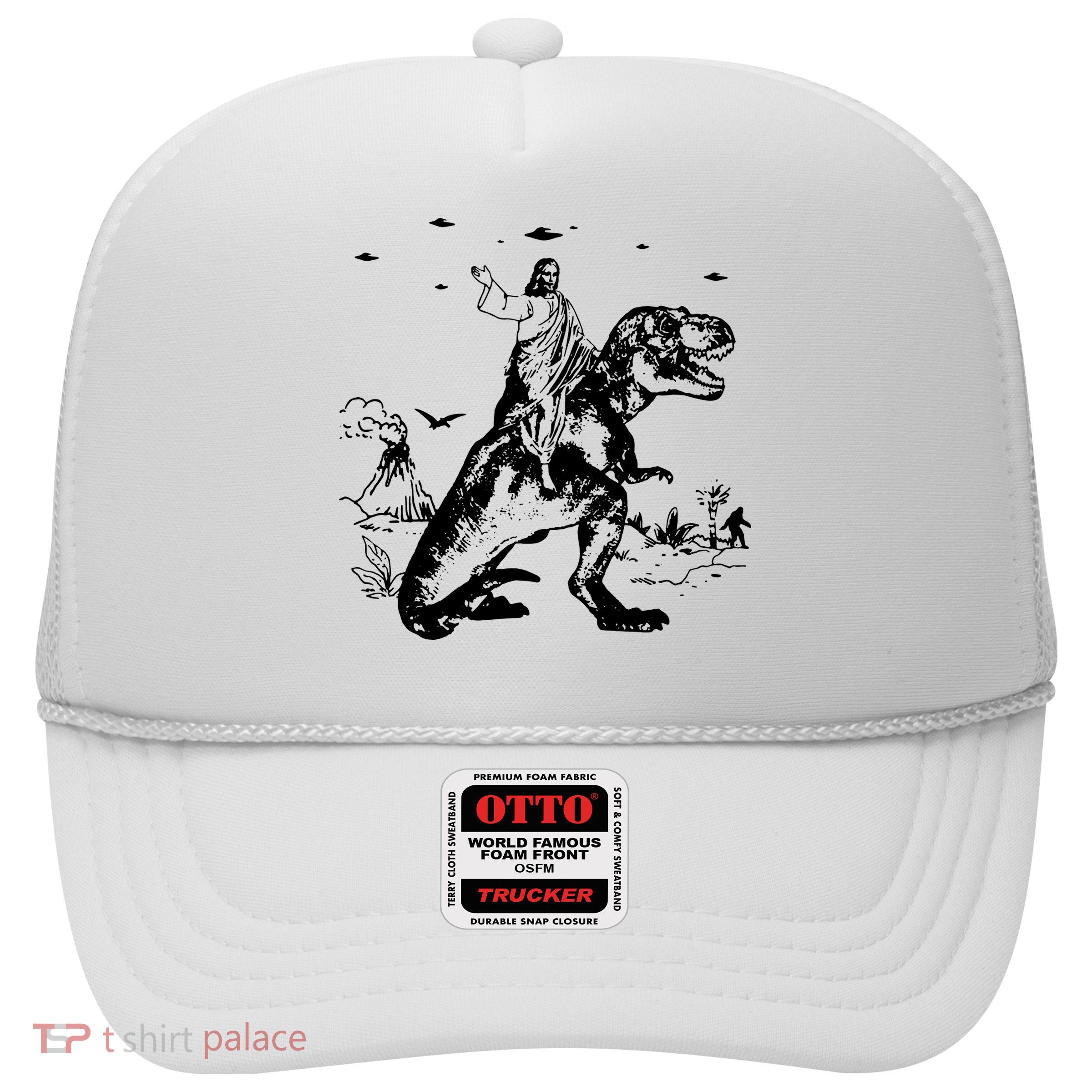 Jesus Riding Dinosaur T Shirt UFO T Shirt Funny T Shirts Offensive T Shirt Cool Trucker Hat