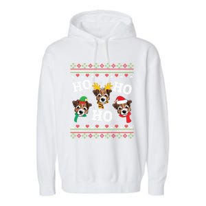 Jack Russell Dog Ho Ho Ho Merry Christmas Day Dad Mom Sweat Gift Garment-Dyed Fleece Hoodie