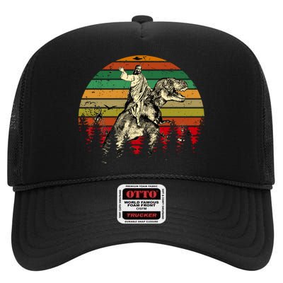 Jesus Riding Dinosaur Vintage High Crown Mesh Back Trucker Hat