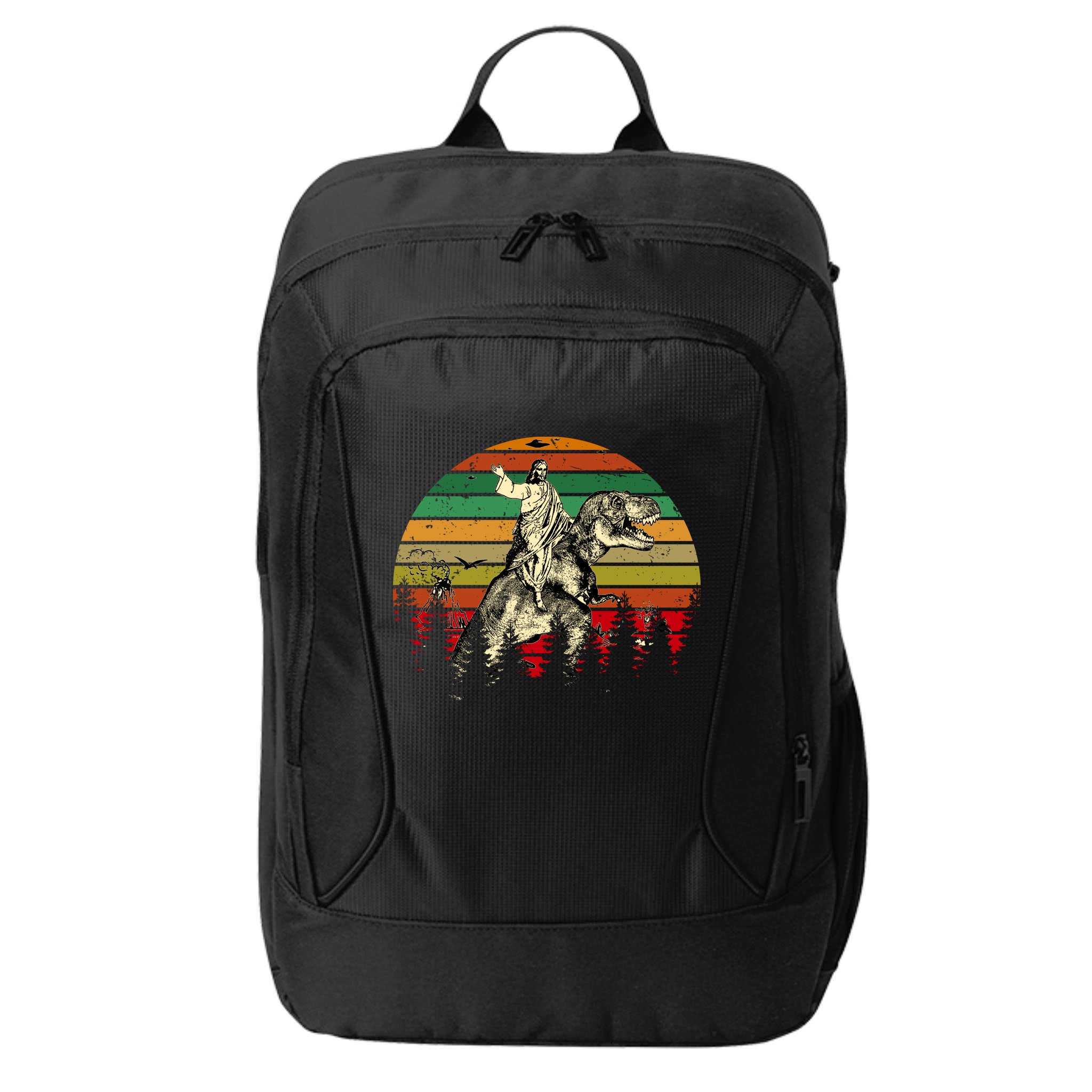 Jesus Riding Dinosaur Vintage City Backpack
