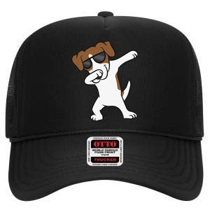 Jack Russell Dabbing Cute Jack Russell Love Jack Russells High Crown Mesh Back Trucker Hat