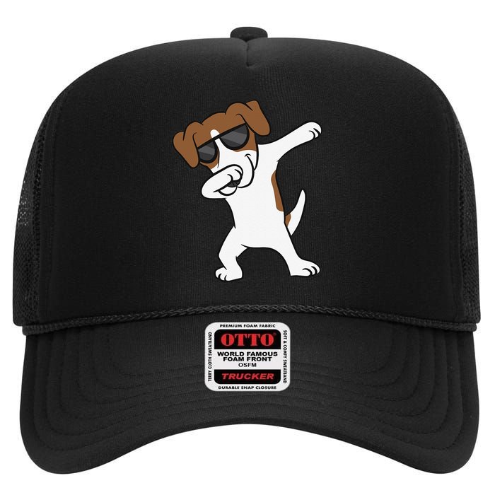 Jack Russell Dabbing Cute Jack Russell Love Jack Russells High Crown Mesh Back Trucker Hat