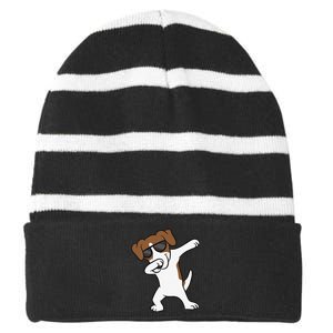 Jack Russell Dabbing Cute Jack Russell Love Jack Russells Striped Beanie with Solid Band