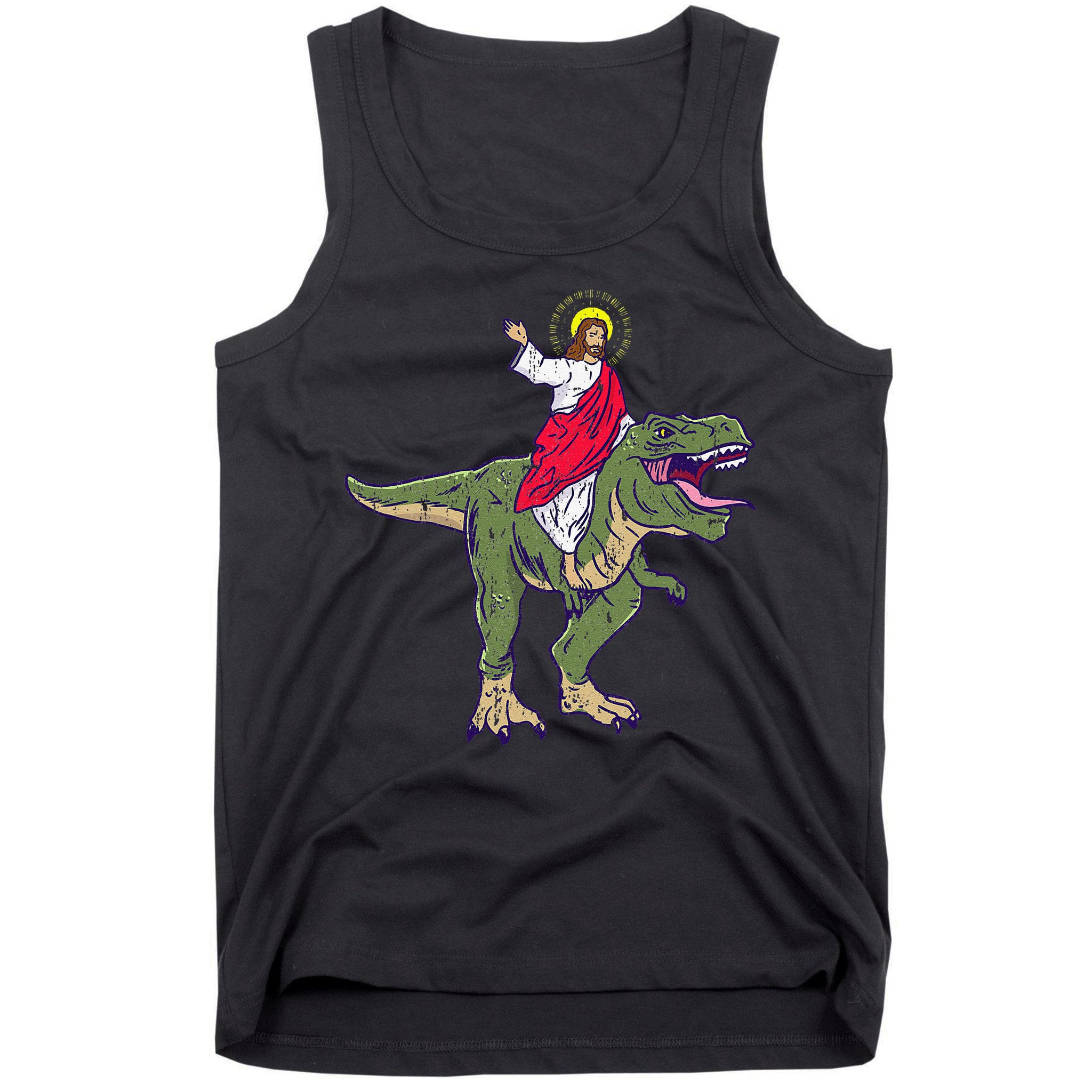 Jesus Riding Dinosaur Vintage Tank Top