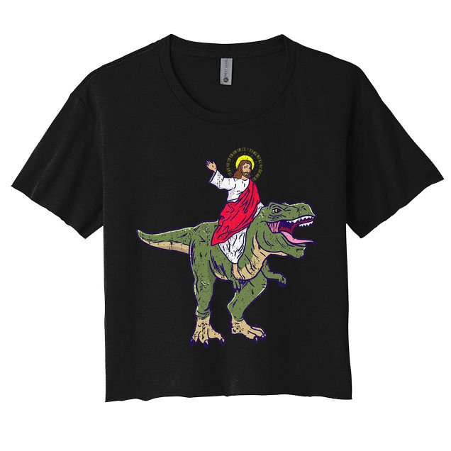 Jesus Riding Dinosaur Vintage Crop Top