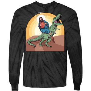 Jesus Riding Dinosaur Tie-Dye Long Sleeve Shirt