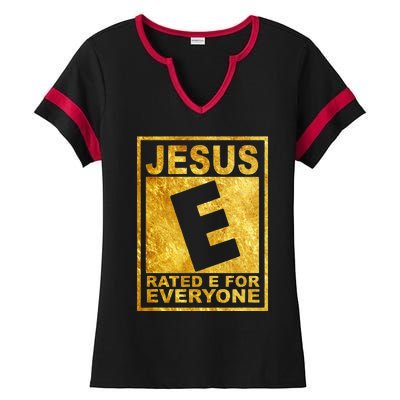 Jesus Rated E For Everyone Christian Easter Day Gifts Ladies Halftime Notch Neck Tee