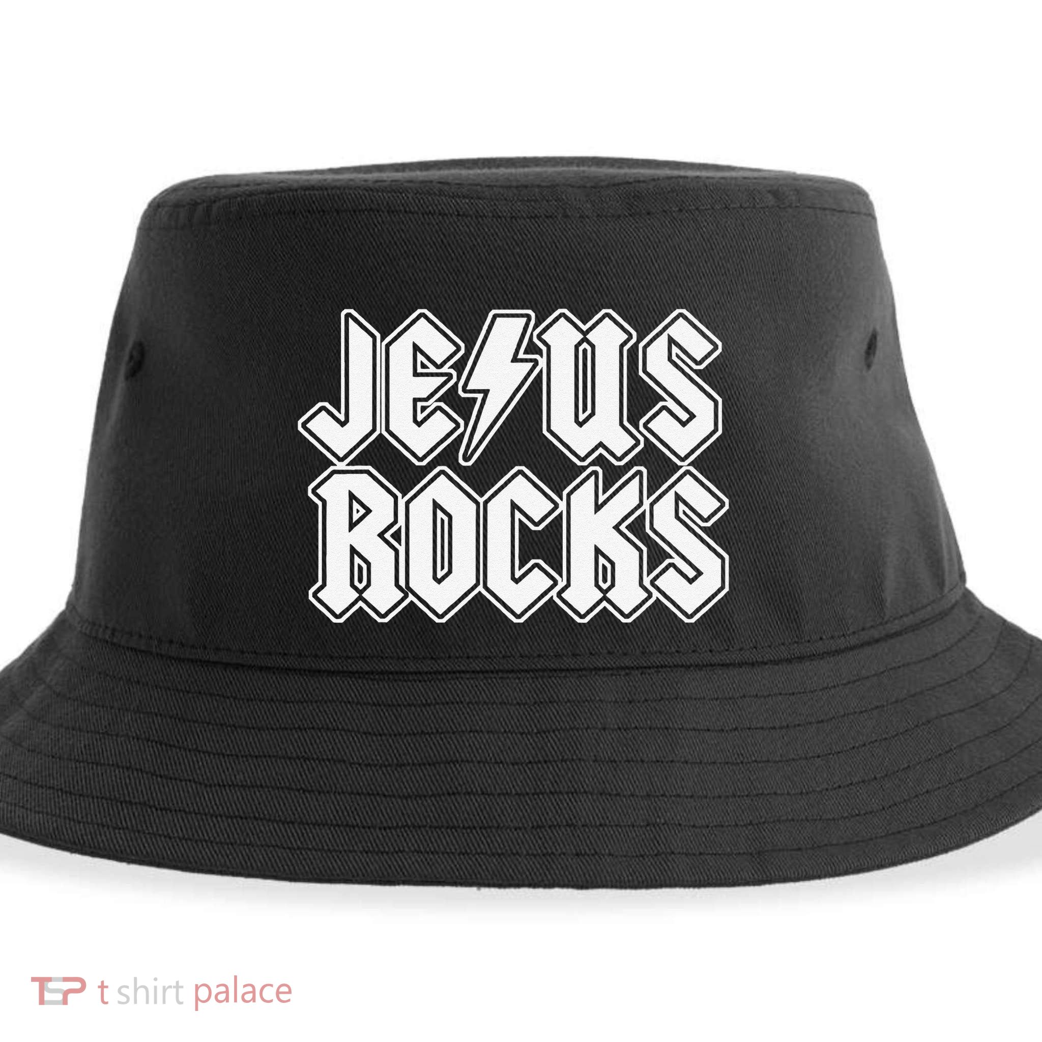 Jesus Rocks Funny Christian Rocker Sustainable Bucket Hat