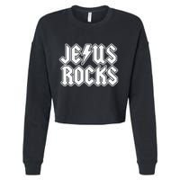 Jesus Rocks Funny Christian Rocker Cropped Pullover Crew