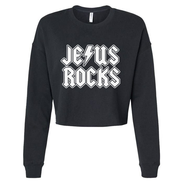 Jesus Rocks Funny Christian Rocker Cropped Pullover Crew