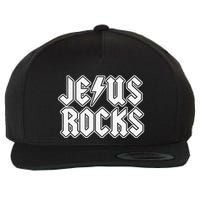 Jesus Rocks Funny Christian Rocker Wool Snapback Cap