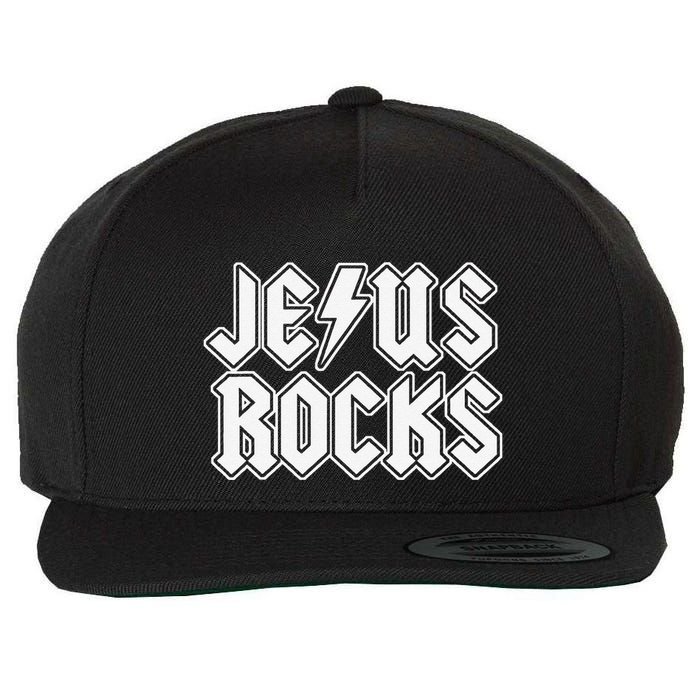 Jesus Rocks Funny Christian Rocker Wool Snapback Cap