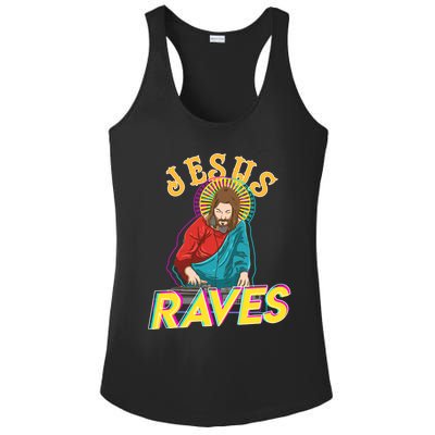 Jesus Raves Funny EDM Music Festival Party Christian DJ Gift Ladies PosiCharge Competitor Racerback Tank