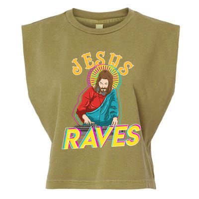 Jesus Raves Funny EDM Music Festival Party Christian DJ Gift Garment-Dyed Women's Muscle Tee