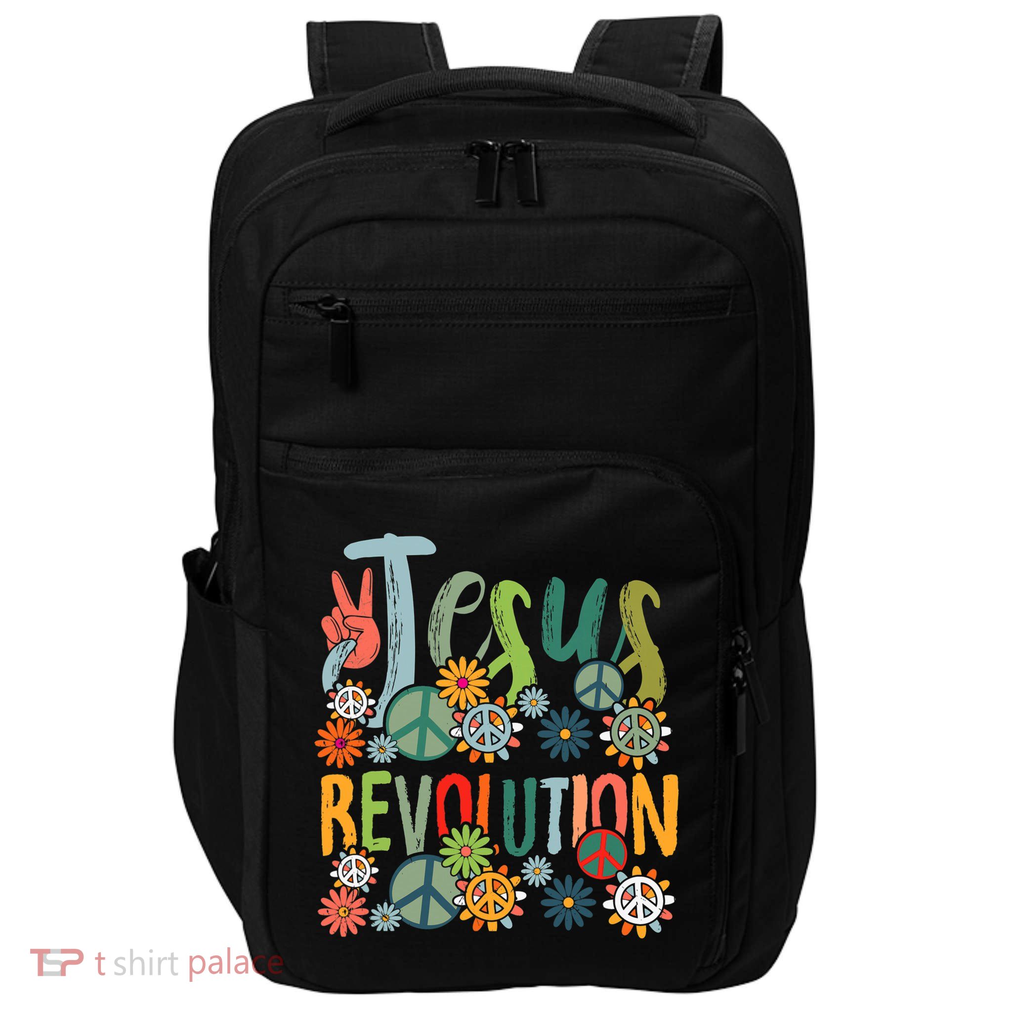 Jesus Revolution Faith Retro Groovy Flower Peace Sign Impact Tech Backpack
