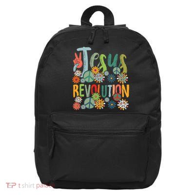 Jesus Revolution Faith Retro Groovy Flower Peace Sign 16 in Basic Backpack