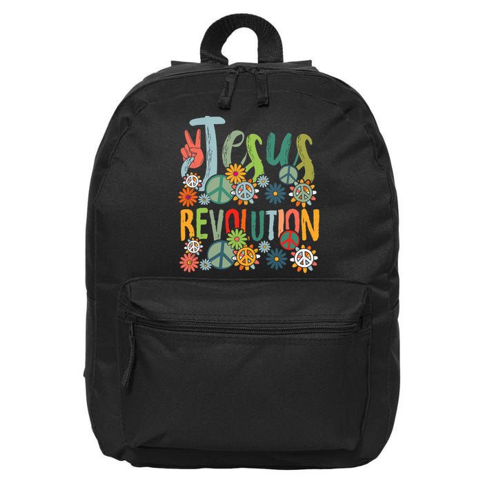 Jesus Revolution Faith Retro Groovy Flower Peace Sign 16 in Basic Backpack