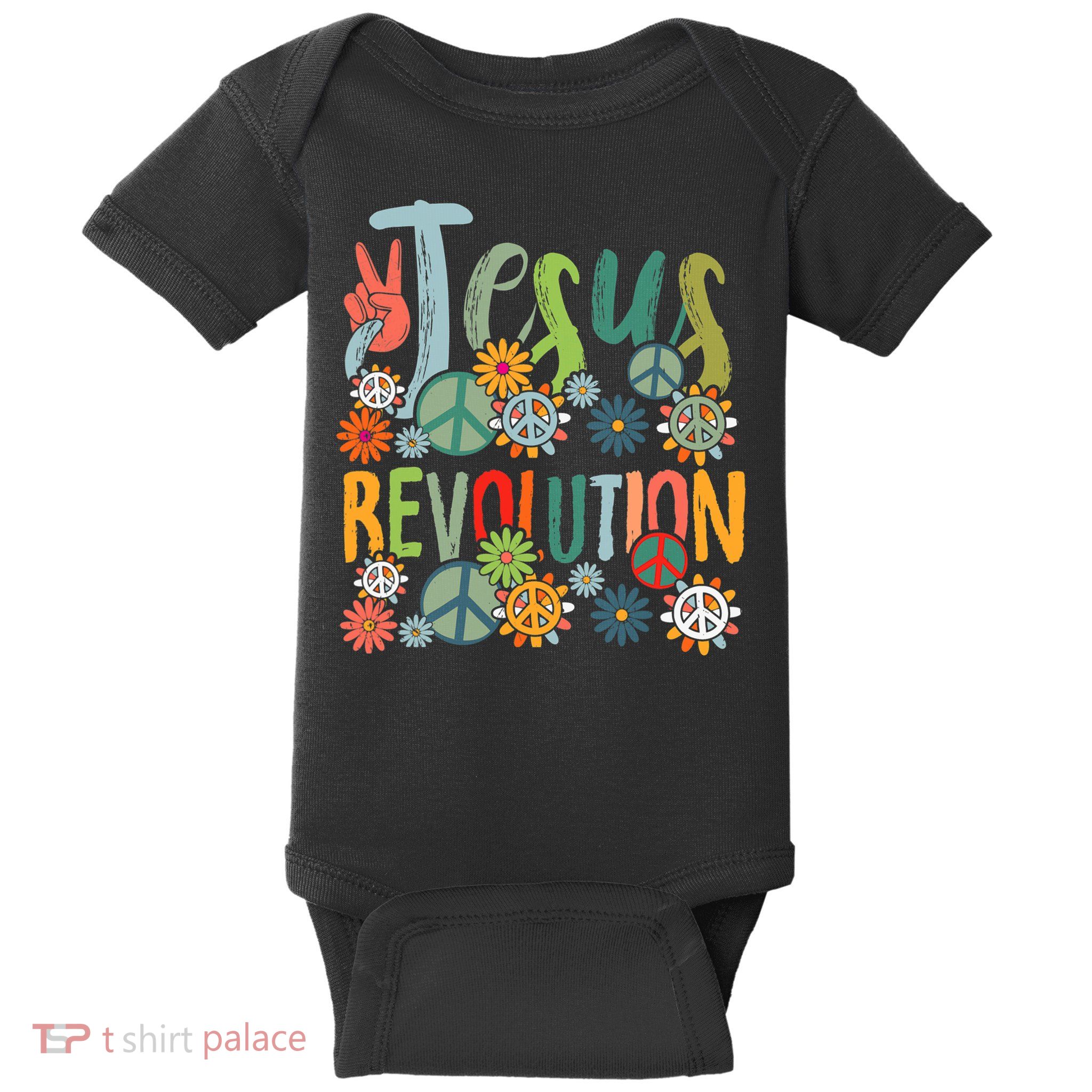 Jesus Revolution Faith Retro Groovy Flower Peace Sign Baby Bodysuit