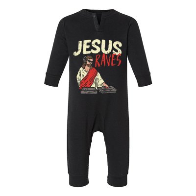 Jesus Raves Funny Electronic Music EDM Festival DJ Gift Infant Fleece One Piece