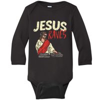 Jesus Raves Funny Electronic Music EDM Festival DJ Gift Baby Long Sleeve Bodysuit