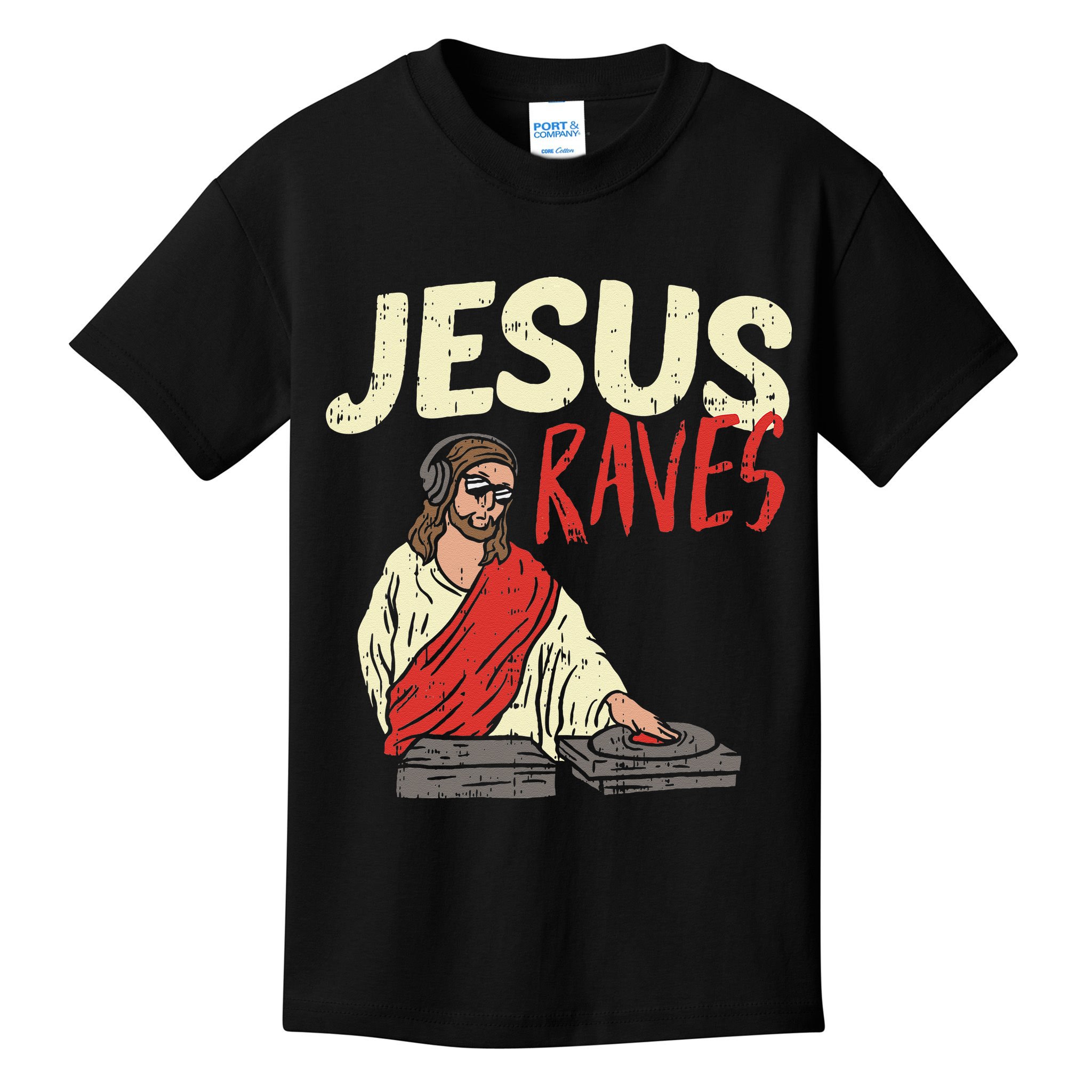 Jesus Raves Funny Electronic Music EDM Festival DJ Gift Kids T-Shirt
