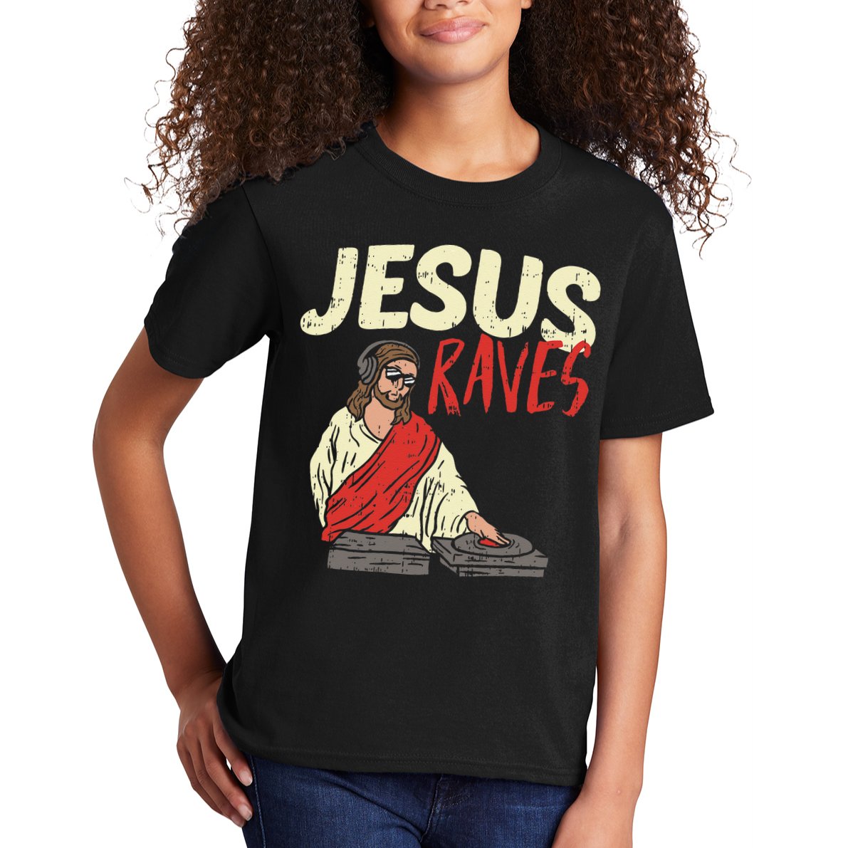 Jesus Raves Funny Electronic Music EDM Festival DJ Gift Kids T-Shirt