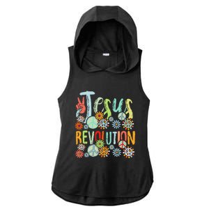 Jesus Revolution Faith Retro Groovy Flower Peace Sign Ladies PosiCharge Tri-Blend Wicking Draft Hoodie Tank