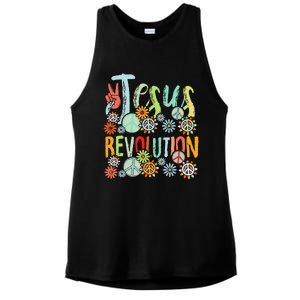 Jesus Revolution Faith Retro Groovy Flower Peace Sign Ladies PosiCharge Tri-Blend Wicking Tank