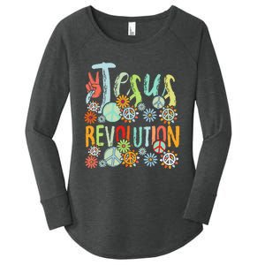 Jesus Revolution Faith Retro Groovy Flower Peace Sign Women's Perfect Tri Tunic Long Sleeve Shirt