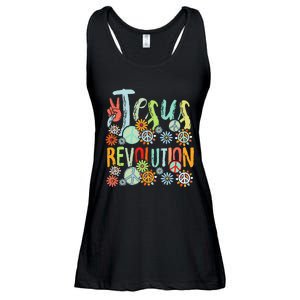 Jesus Revolution Faith Retro Groovy Flower Peace Sign Ladies Essential Flowy Tank