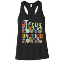 Jesus Revolution Faith Retro Groovy Flower Peace Sign Women's Racerback Tank