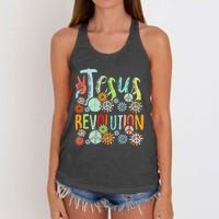 Jesus Revolution Faith Retro Groovy Flower Peace Sign Women's Knotted Racerback Tank