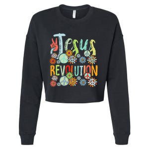 Jesus Revolution Faith Retro Groovy Flower Peace Sign Cropped Pullover Crew