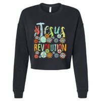 Jesus Revolution Faith Retro Groovy Flower Peace Sign Cropped Pullover Crew