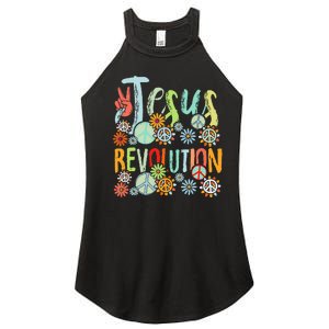 Jesus Revolution Faith Retro Groovy Flower Peace Sign Women's Perfect Tri Rocker Tank