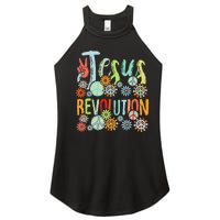 Jesus Revolution Faith Retro Groovy Flower Peace Sign Women's Perfect Tri Rocker Tank