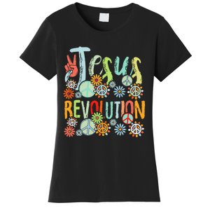 Jesus Revolution Faith Retro Groovy Flower Peace Sign Women's T-Shirt