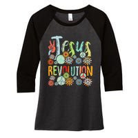 Jesus Revolution Faith Retro Groovy Flower Peace Sign Women's Tri-Blend 3/4-Sleeve Raglan Shirt