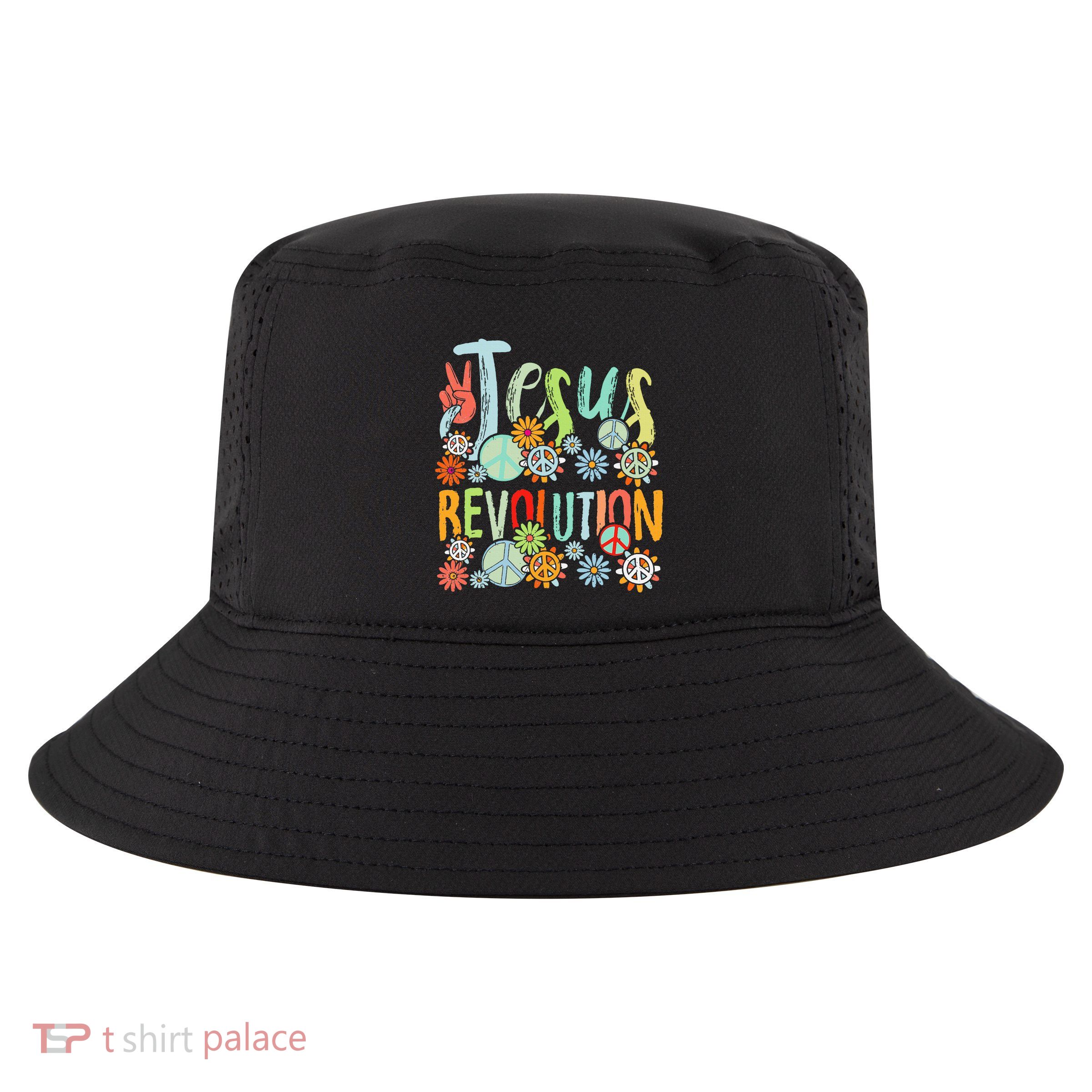 Jesus Revolution Faith Retro Groovy Flower Peace Sign Cool Comfort Performance Bucket Hat