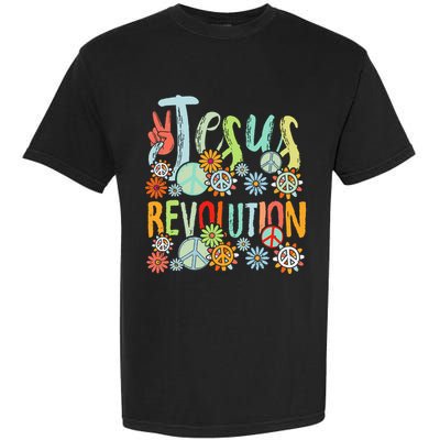 Jesus Revolution Faith Retro Groovy Flower Peace Sign Garment-Dyed Heavyweight T-Shirt