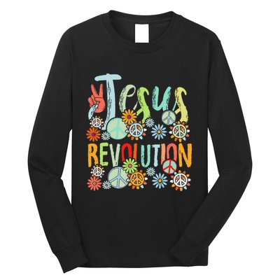 Jesus Revolution Faith Retro Groovy Flower Peace Sign Long Sleeve Shirt