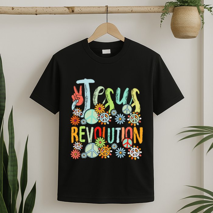 Jesus Revolution Faith Retro Groovy Flower Peace Sign T-Shirt