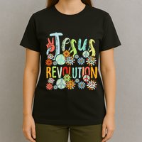 Jesus Revolution Faith Retro Groovy Flower Peace Sign T-Shirt
