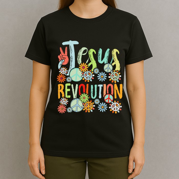 Jesus Revolution Faith Retro Groovy Flower Peace Sign T-Shirt