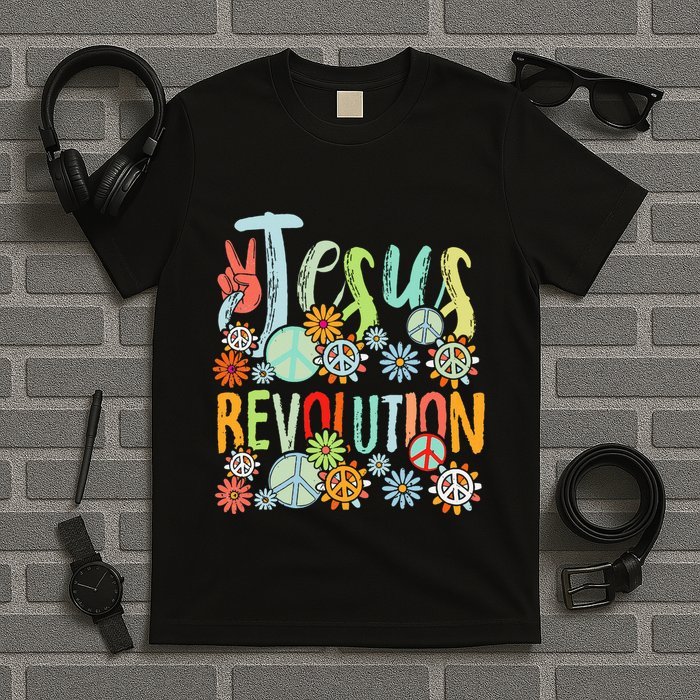 Jesus Revolution Faith Retro Groovy Flower Peace Sign T-Shirt
