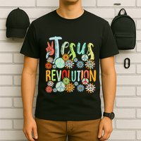 Jesus Revolution Faith Retro Groovy Flower Peace Sign T-Shirt