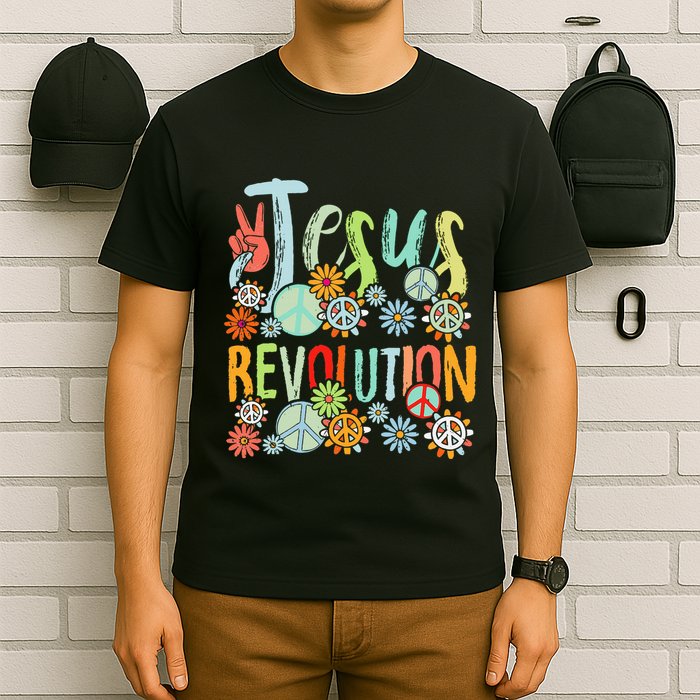 Jesus Revolution Faith Retro Groovy Flower Peace Sign T-Shirt